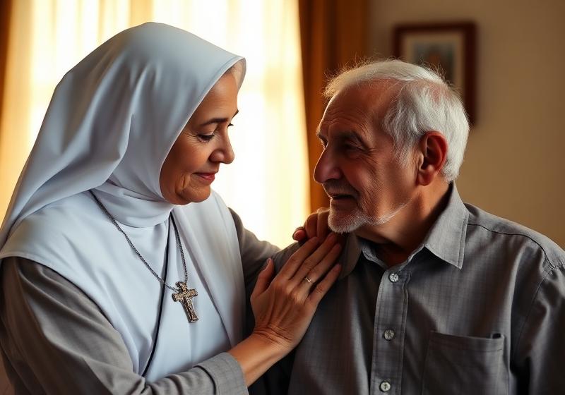 A sister caring for an elderly man